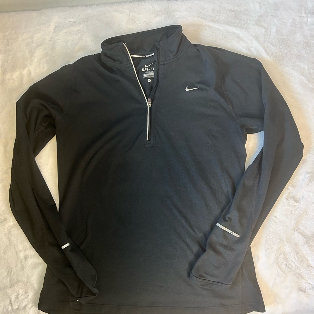 Nike Dri Fit Quarter Zip Pullover Black Athletic Running Top Womens - Picture 3 of 14